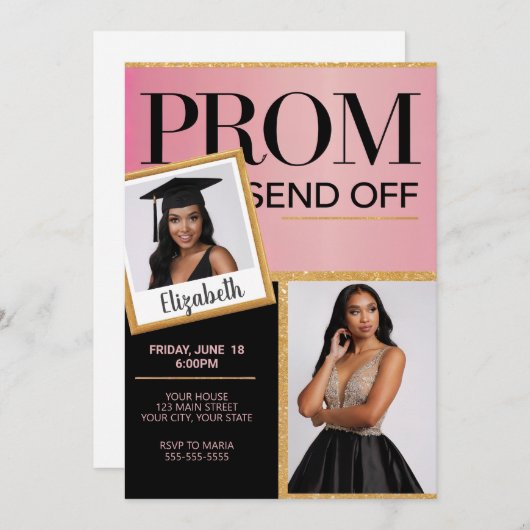 Anpassen des funkelnden rosa schwarzen Prom Absend Einladung (Vorne/Hinten)