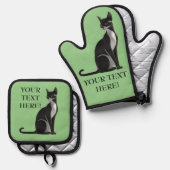Anpassen des Geschenkes für die grüne Katzenbearbe Ofenhandschuh & Topflappen-Set (Vorderseite/Rückseite)