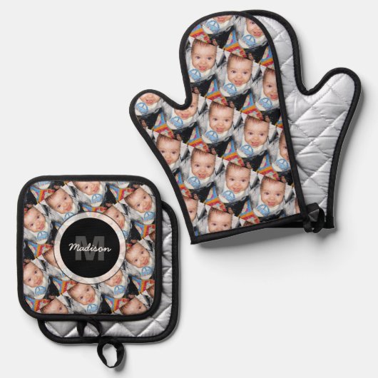 Anpassen des Monogrammmusters Ihres benutzerdefini Ofenhandschuh & Topflappen-Set (Vorderseite/Rückseite)