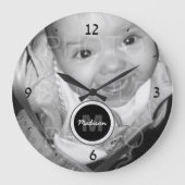 Anpassen des Monogramms für das Schwarz-weiße Foto Große Wanduhr (Vorderseite)