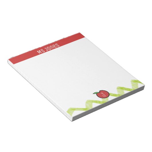 Anpassen des Namens Monogram Apple Teacher Notepad Notizblock (angewinkelt)
