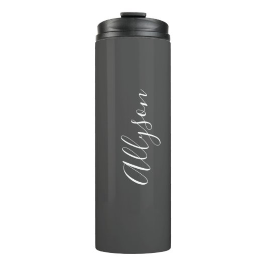 Anpassen des Namens Weißes Skript vertikal, Dunkel Thermosbecher (Vorderseite)