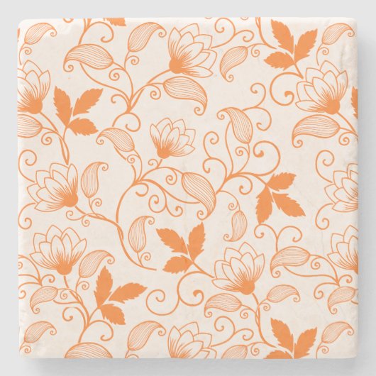 Anpassen des orangen Blumenmusters Steinuntersetzer (Vorderseite)
