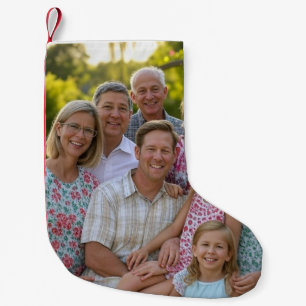 Anpassen des Wiedersehen-Fotos der Familie hinzufü Kleiner Weihnachtsstrumpf