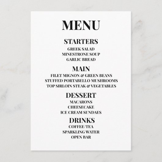 Anpassen - Eigenes Menü erstellen Menükarte (Vorderseite)