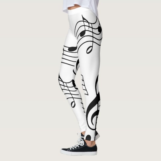 Anpassen einfacher Schwarz-weißer Musiknote Leggings (Links)