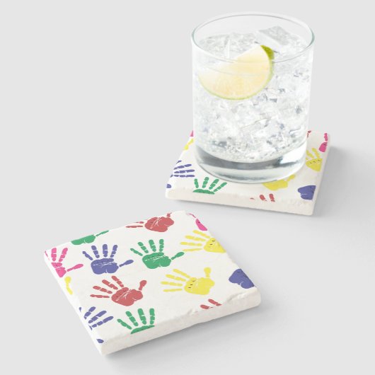 Anpassen farbiger Handprints Steinuntersetzer (Seitenansicht)