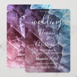 Anpassen Lila Rosa Blau Stein Textur Hochzeit Einladung