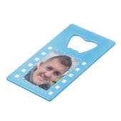 Anpassen mit 2 Fotos hellblau und weiß Geldbeutel Flaschenöffner (Rückseite Schrägansicht)