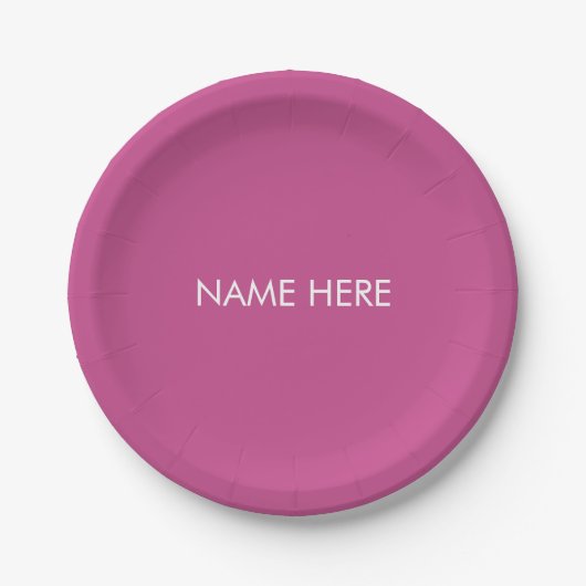 Anpassen mit Namen, minimalistischem dunklem Rosa Pappteller (Vorderseite)