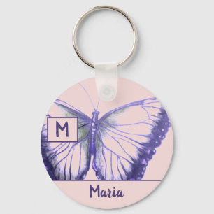 Anpassen nach Name Butterfly Button-Schlüsselanhän Schlüsselanhänger