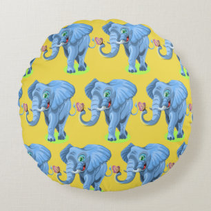 Anpassen Niedlicher Blauer Elefant Rundes Kissen