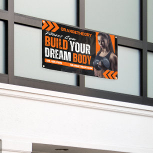 Anpassen Schwarz Orange Grunge Fitnessstudio Frau  Banner