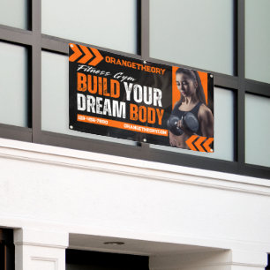 Anpassen Schwarz Orange Grunge Fitnessstudio Frau Banner