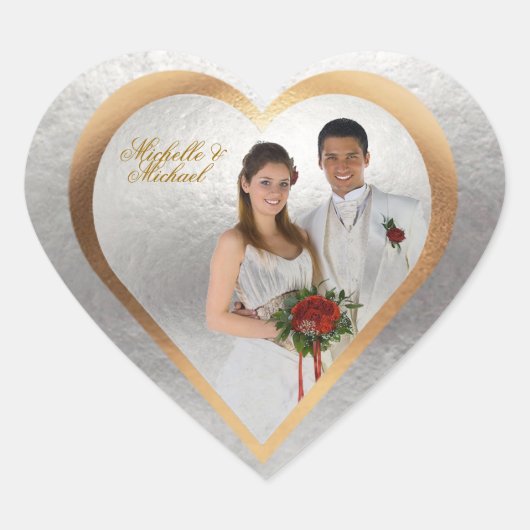 Anpassen von Foto Wedding Gold Silver Heart Sticke Herz-Aufkleber (Vorderseite)
