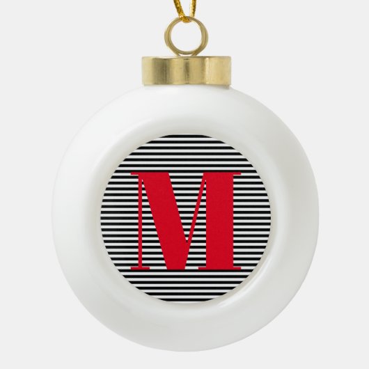 Anpassen von Monogramm Anfangsstreifen Weihnachten Keramik Kugel-Ornament (Vorderseite)
