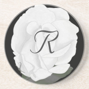 Anpassen von Monogramm-Untersetzer mit weißer Rose Getränkeuntersetzer