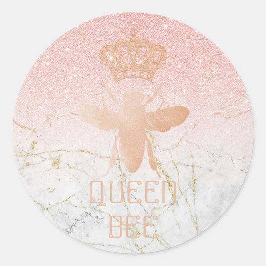Anpassen von QUEEN BEE Rose Gold Glitzer Stickern Runder Aufkleber (Vorderseite)