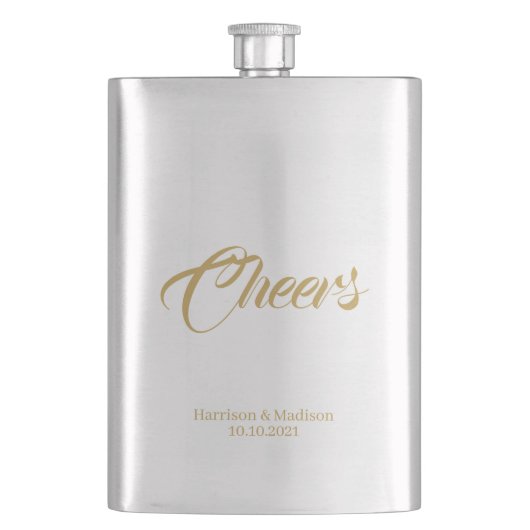 Anpassen von Text Cheers Wedding Geschenkideen Fla Flachmann (Vorderseite)