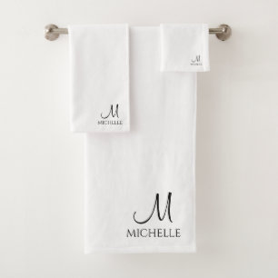 Anpassen von Typografie-Monogrammnamen Schwarz-wei Badhandtuch Set