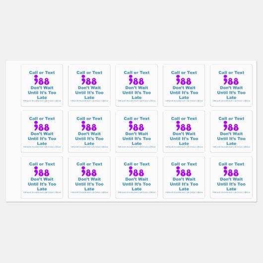 Anruf oder Text 988 Warten Sie nicht Etiketten (Blatt)
