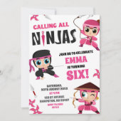 Anrufend All Pink Ninjas Girl Geburtstag Einladung (Vorderseite)