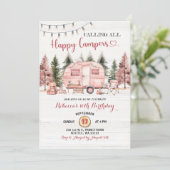 Anrufend alle glücklichen Campers Pink Camper Van  Einladung (Stehend Vorderseite)