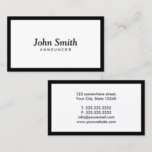Ansager Minimalistisch Black Gerahmt Visitenkarte (Vorne/Hinten)