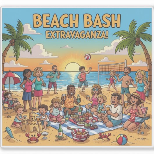 Ansammlung am Strand Aufkleber (Vorderseite)