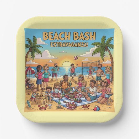 Ansammlung am Strand Pappteller (Vorderseite)