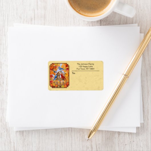 Ansammlung der Vogelzuführung Herbstgelb Adressaufkleber (Insitu)