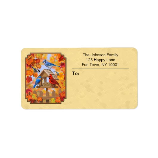 Ansammlung der Vogelzuführung Herbstgelb Adressaufkleber (Vorne)