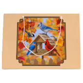 Ansammlung der Vogelzuführung Herbstorange Große Geschenktüte (Vorderseite)