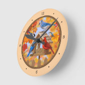 Ansammlung der Vogelzuführung Herbstorange Runde Wanduhr (Winkel)
