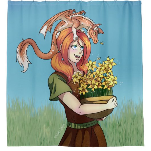Ansammlung von Blume mit einem Drachen Duschvorhang (Vorderseite)