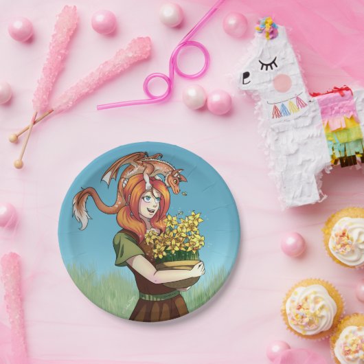 Ansammlung von Blume mit einem Drachen Pappteller (Party)