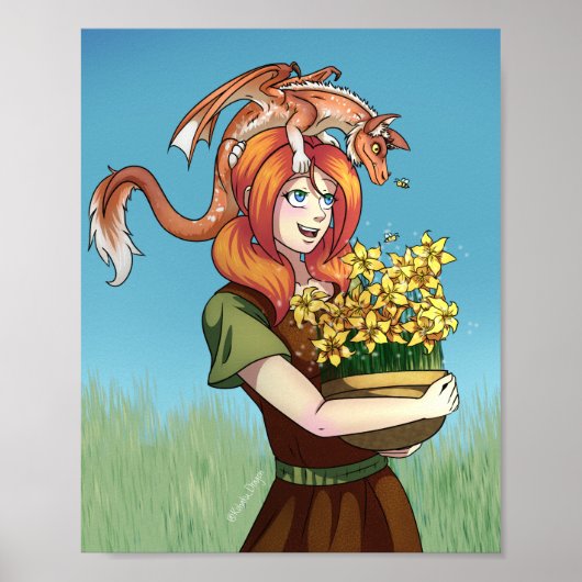 Ansammlung von Blume mit einem Drachen Poster (Vorne)