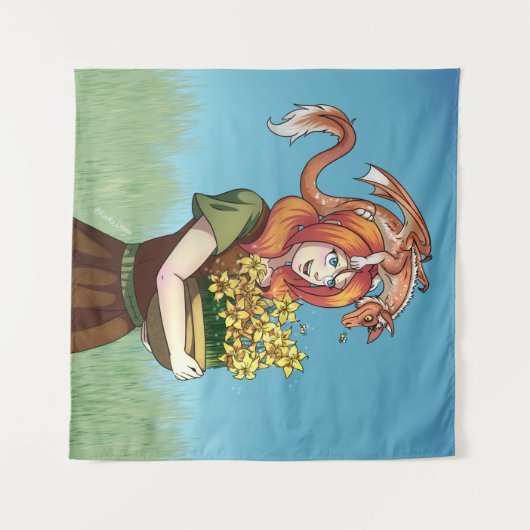 Ansammlung von Blume mit einem Drachen Wandteppich (Vorderseite (Horizontal))