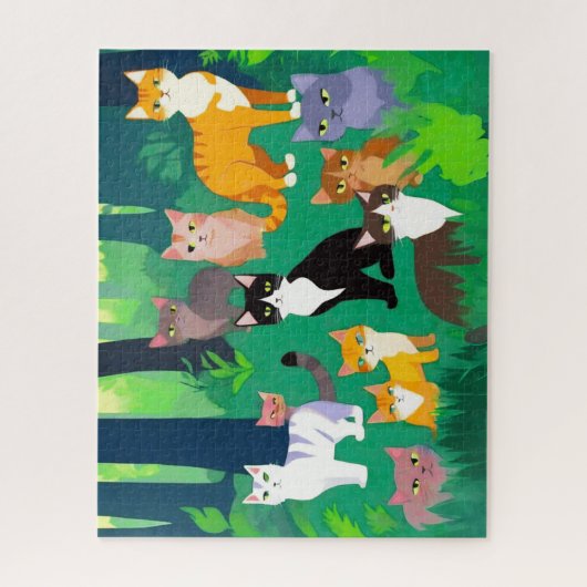 Ansammlung von Katzen in einem schattigen Waldlade Puzzle (Vertikal)