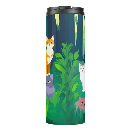 Ansammlung von Katzen in einem schattigen Waldlade Thermosbecher (Rückseite)