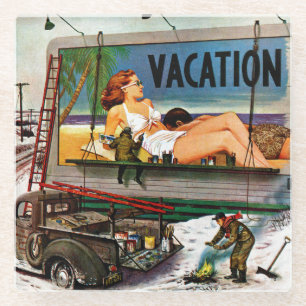 Anschlagtafel-Maler im Winter durch Stevan Dohanos Glasuntersetzer