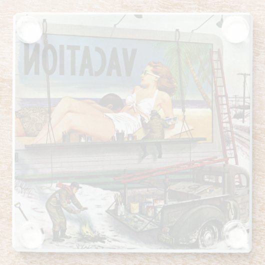 Anschlagtafel-Maler im Winter durch Stevan Dohanos Glasuntersetzer (Rückseite)