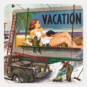 Anschlagtafel-Maler im Winter durch Stevan Dohanos Quadratischer Aufkleber