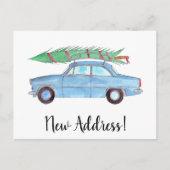 Anschrift Ankündigung Auto mit Weihnachtsbaum Postkarte (Vorderseite)