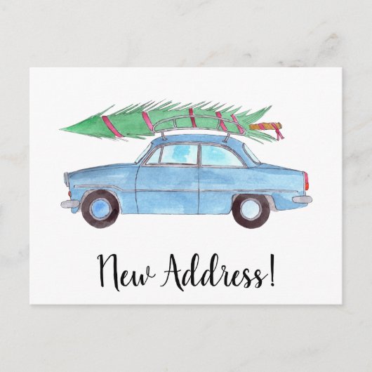 Anschrift Ankündigung Auto mit Weihnachtsbaum Postkarte (Vorderseite)
