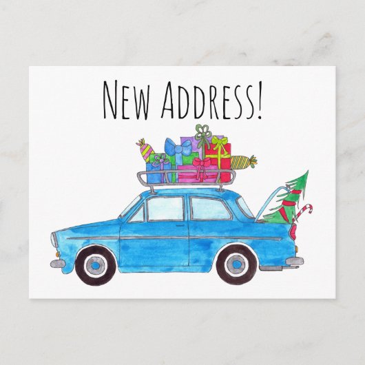 Anschrift Ankündigung Blue Car mit Weihnachtsgesch Postkarte (Vorderseite)