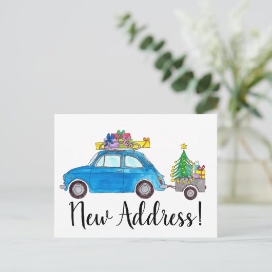 Anschrift Ankündigung Blue Fiat 500 Weihnachten Postkarte (Stehend Vorderseite)