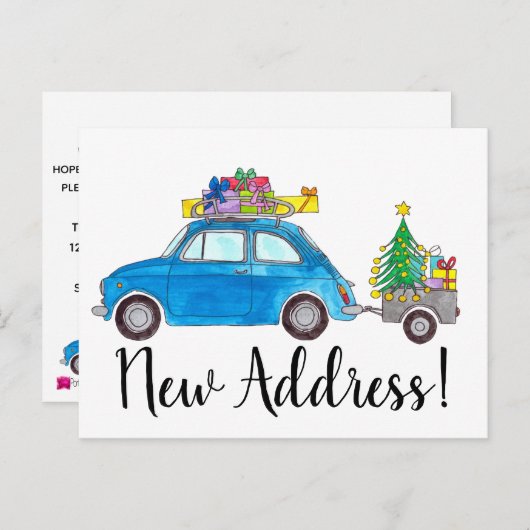 Anschrift Ankündigung Blue Fiat 500 Weihnachten Postkarte (Vorne/Hinten)