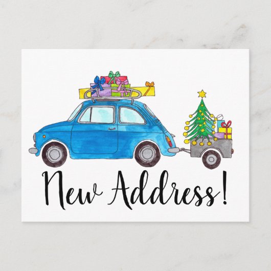 Anschrift Ankündigung Blue Fiat 500 Weihnachten Postkarte (Vorderseite)
