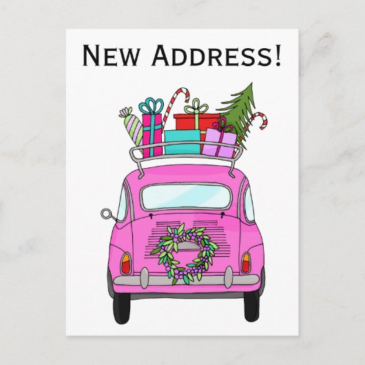 Anschrift Ankündigung Pink Fiat 500 Weihnachtsgesc Postkarte (Vorderseite)